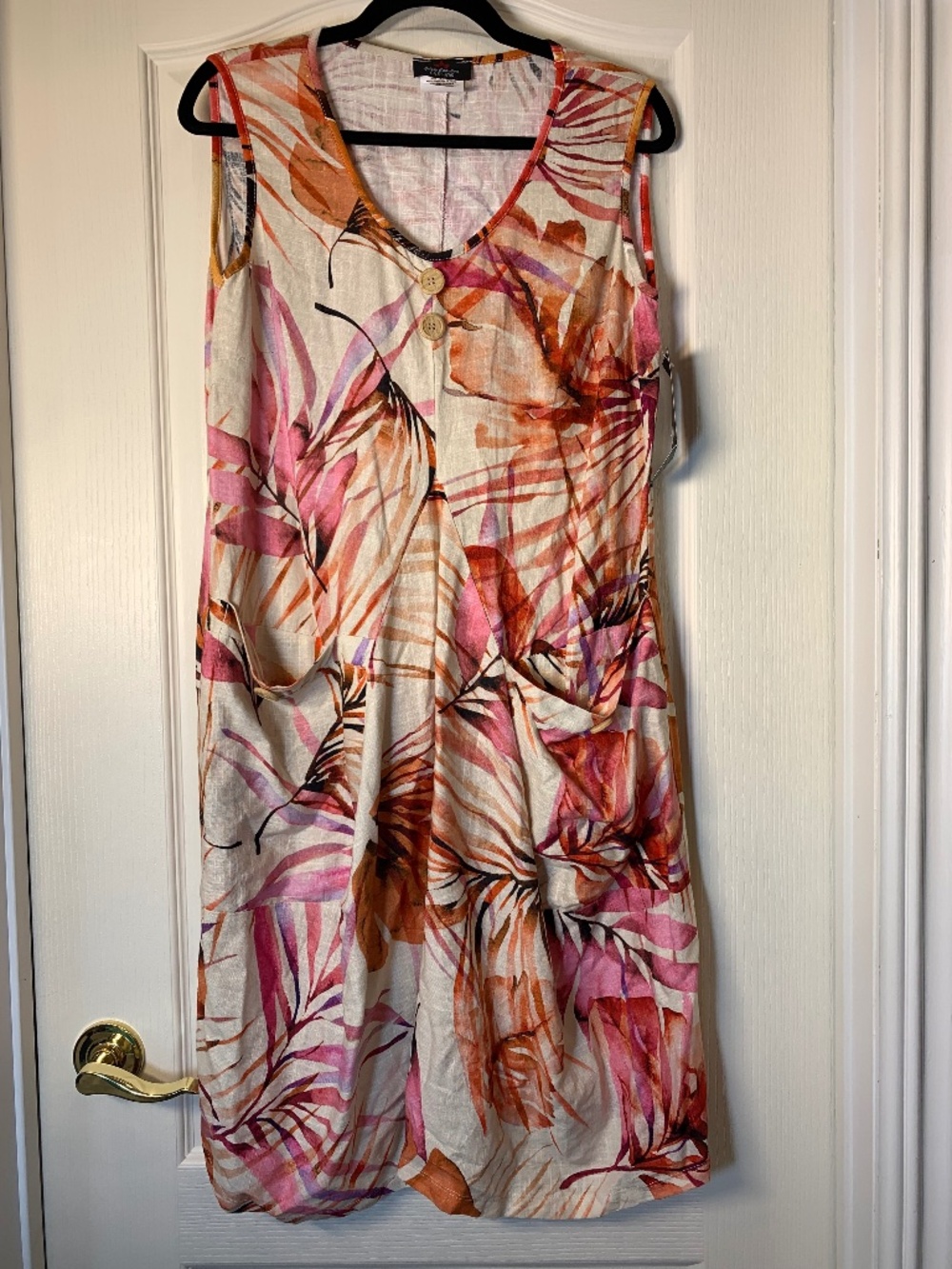 Galaxy Collection‎ Tropical Summer Dress Linen Look Pockets NWT Canada L